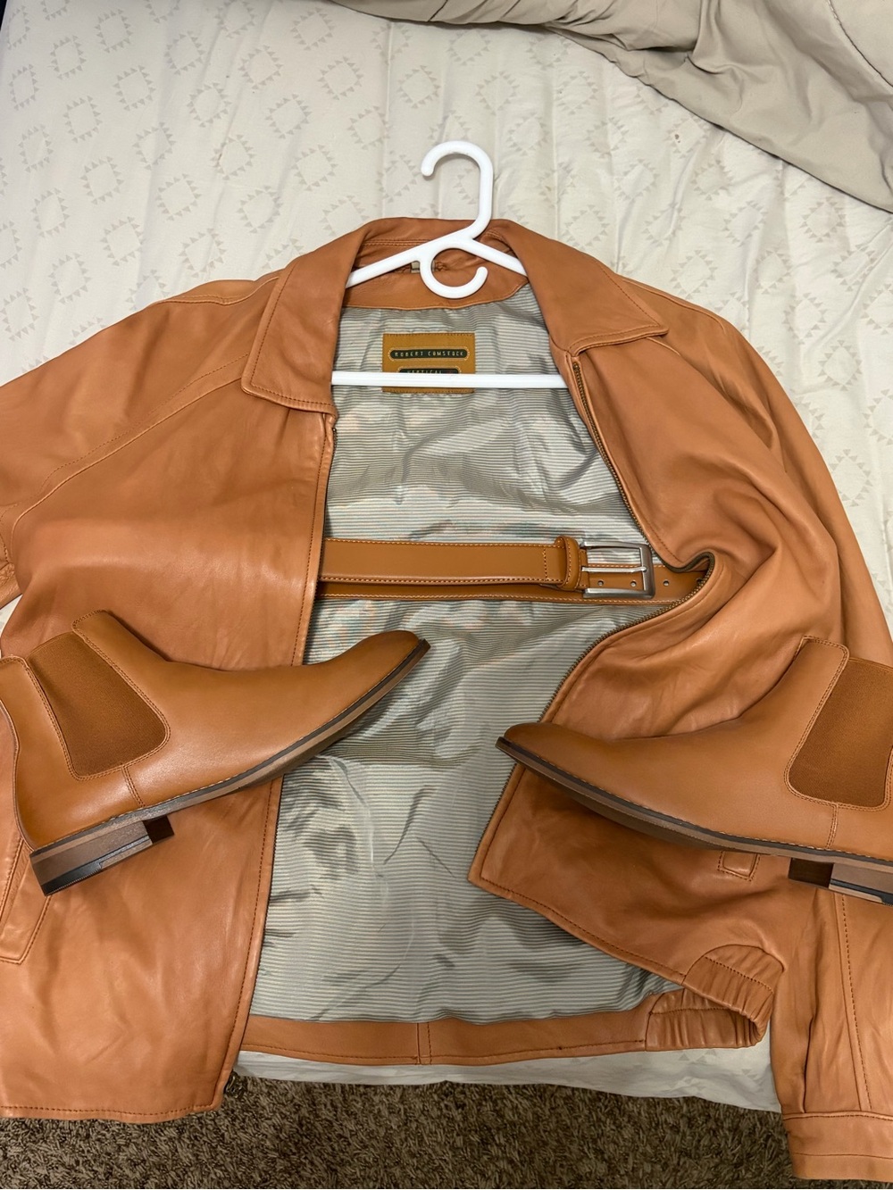 Robert Comstock Tanned Lambskin Leather Jacket Congac Tan + MATCHING BOOT & BELT - Picture 9 of 10